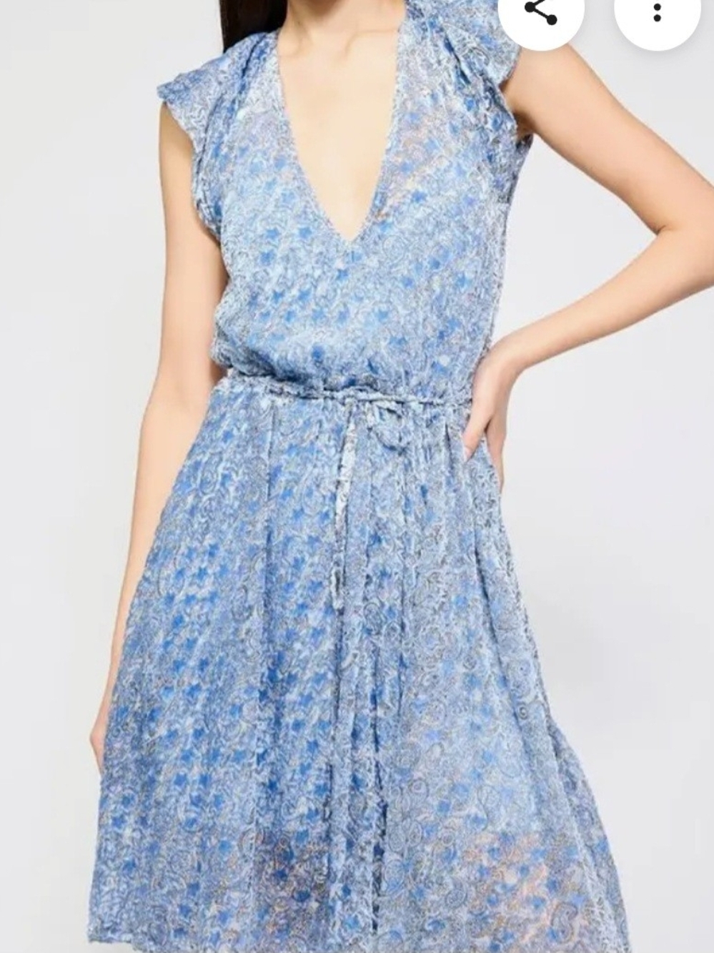 Light Blue Floral V-Neck Flutter Sleeve Dress